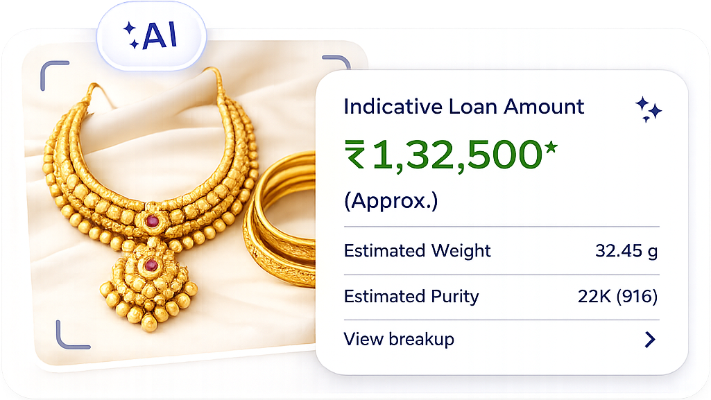AI gold estimate example indicative loan amount, estimated weight and purity