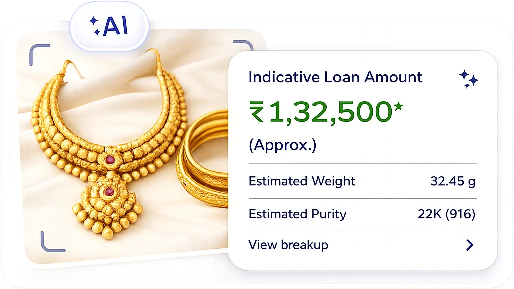 AI gold estimate example indicative loan amount, estimated weight and purity